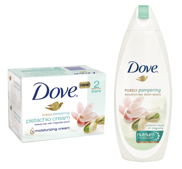 Dove pisatchio cream with magnolia scent body wash and bar