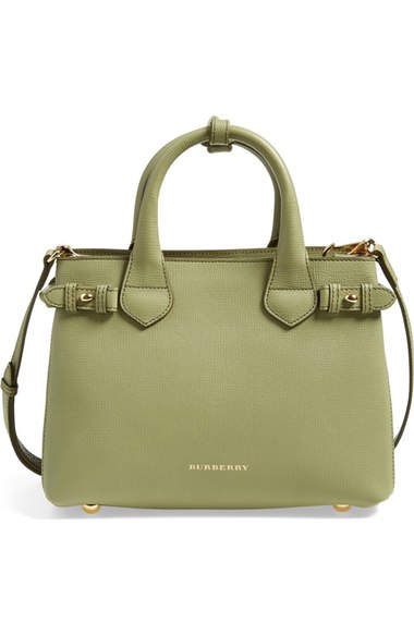 Burberry Small Banner Leather Tote in Pale Pistachio Green