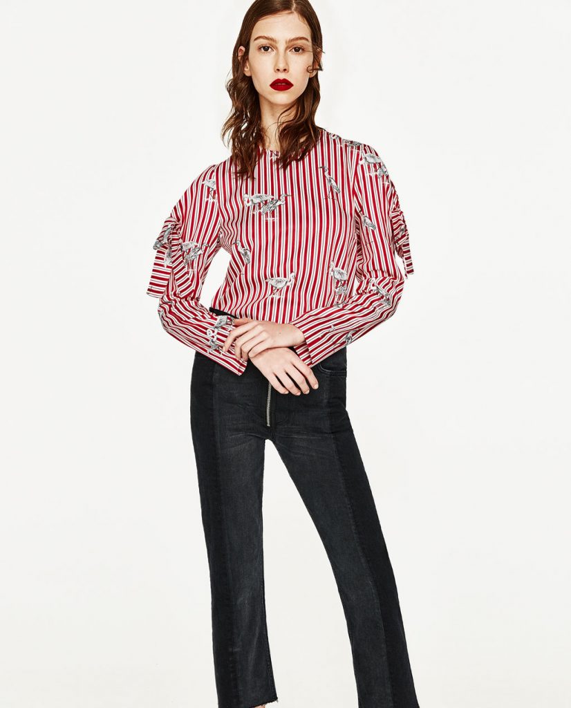Zara Printed Top with Bow Sleeves
